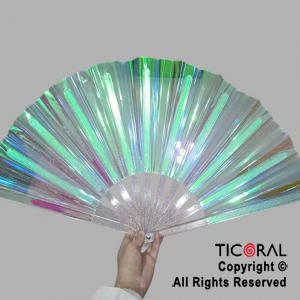 ABANICO TORNASOLADO IRIDISCENTE TRANSPARENTE 27 CM x 1